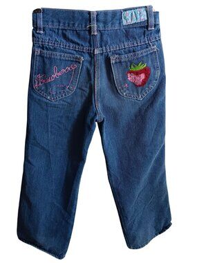 Vintage 1970's Girls Jeans  5 20x18 SLIM Denim Embroidered Disco Pockets Berries